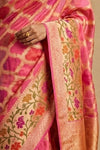 Ganga Ghat ~ Banarasi Handloom Khaddi Georgette Saree In Peach - verymuchindian.com