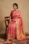 Ganga Ghat ~ Banarasi Handloom Khaddi Georgette Saree In Peach - verymuchindian.com
