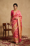 Ganga Ghat ~ Banarasi Handloom Khaddi Georgette Saree In Peach - verymuchindian.com
