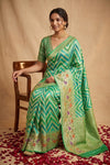 Ganga Ghat ~ Banarasi Handloom Khaddi Georgette Saree In Sea Green - verymuchindian.com