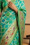 Ganga Ghat ~ Banarasi Handloom Khaddi Georgette Saree In Sea Green - verymuchindian.com