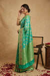Ganga Ghat ~ Banarasi Handloom Khaddi Georgette Saree In Sea Green - verymuchindian.com