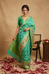 Ganga Ghat ~ Banarasi Handloom Khaddi Georgette Saree In Sea Green - verymuchindian.com