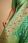 Ganga Ghat ~ Banarasi Handloom Khaddi Georgette Saree In Sea Green - verymuchindian.com
