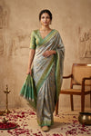 Ganga Ghat ~ Banarasi Handloom Pure Chiniya Silk In LIght Green - verymuchindian.com
