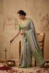 Ganga Ghat ~ Banarasi Handloom Pure Chiniya Silk In LIght Green - verymuchindian.com