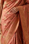 Ganga Ghat ~ Banarasi Handloom Pure Chiniya Silk In Peach - verymuchindian.com