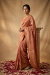 Ganga Ghat ~ Banarasi Handloom Pure Chiniya Silk In Peach - verymuchindian.com
