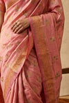 Ganga Ghat ~ Banarasi Handloom Pure Chiniya Silk In Pink - verymuchindian.com
