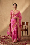 Ganga Ghat ~ Banarasi Handloom Pure Organza silk Saree In Pink - verymuchindian.com