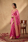 Ganga Ghat ~ Banarasi Handloom Pure Organza silk Saree In Pink - verymuchindian.com