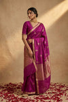 Ganga Ghat ~ Banarasi Handwoven Pure Katan Silk Saree in Magenta - verymuchindian.com