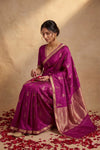 Ganga Ghat ~ Banarasi Handwoven Pure Katan Silk Saree in Magenta - verymuchindian.com