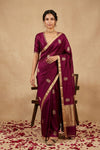 Ganga Ghat ~ Banarasi Handwoven Pure Katan Silk Saree in Wine - verymuchindian.com