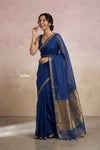 Ganga Ghat ~ Banarasi Handwoven Pure Silk Banarasi Organza Saree in Blue - verymuchindian.com