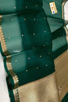 Ganga Ghat ~ Banarasi Handwoven Pure Silk Banarasi Organza Saree in Dark Green - verymuchindian.com