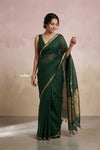 Ganga Ghat ~ Banarasi Handwoven Pure Silk Banarasi Organza Saree in Dark Green - verymuchindian.com