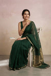 Ganga Ghat ~ Banarasi Handwoven Pure Silk Banarasi Organza Saree in Dark Green - verymuchindian.com