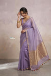 Ganga Ghat ~ Banarasi Handwoven Pure Silk Banarasi Organza Saree in Lilac - verymuchindian.com