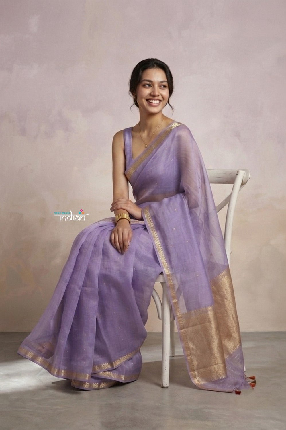 Ganga Ghat ~ Banarasi Handwoven Pure Silk Banarasi Organza Saree in Lilac - verymuchindian.com
