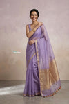 Ganga Ghat ~ Banarasi Handwoven Pure Silk Banarasi Organza Saree in Lilac - verymuchindian.com
