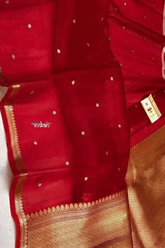 Ganga Ghat ~ Banarasi Handwoven Pure Silk Banarasi Organza Saree in Maroon - verymuchindian.com