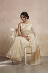 Ganga Ghat ~ Banarasi Handwoven Pure Silk Banarasi Organza Saree in Off White - verymuchindian.com