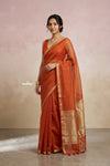 Ganga Ghat ~ Banarasi Handwoven Pure Silk Banarasi Organza Saree in Orange - verymuchindian.com
