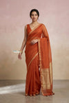 Ganga Ghat ~ Banarasi Handwoven Pure Silk Banarasi Organza Saree in Orange - verymuchindian.com