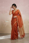 Ganga Ghat ~ Banarasi Handwoven Pure Silk Banarasi Organza Saree in Orange - verymuchindian.com