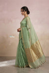 Ganga Ghat ~ Banarasi Handwoven Pure Silk Banarasi Organza Saree in Sea Green - verymuchindian.com