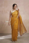 Ganga Ghat ~ Banarasi Handwoven Pure Silk Banarasi Organza Saree in Yellow - verymuchindian.com