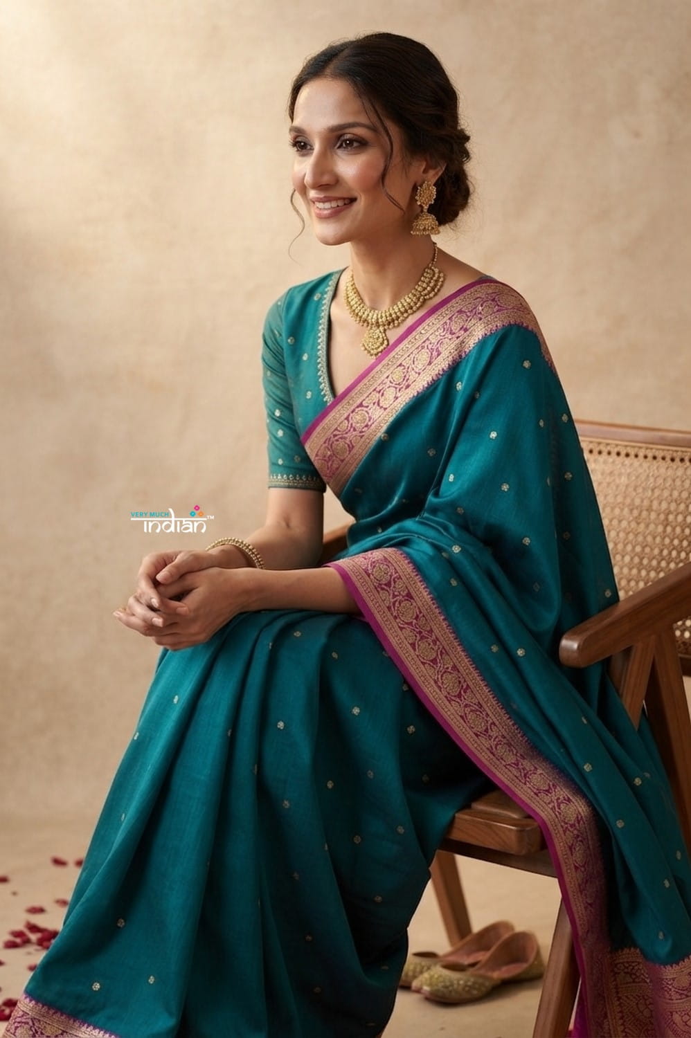 Ganga Ghat ~ Banarasi Handwoven Pure Soft Katan Silk Saree In Azure Blue & Pink - verymuchindian.com