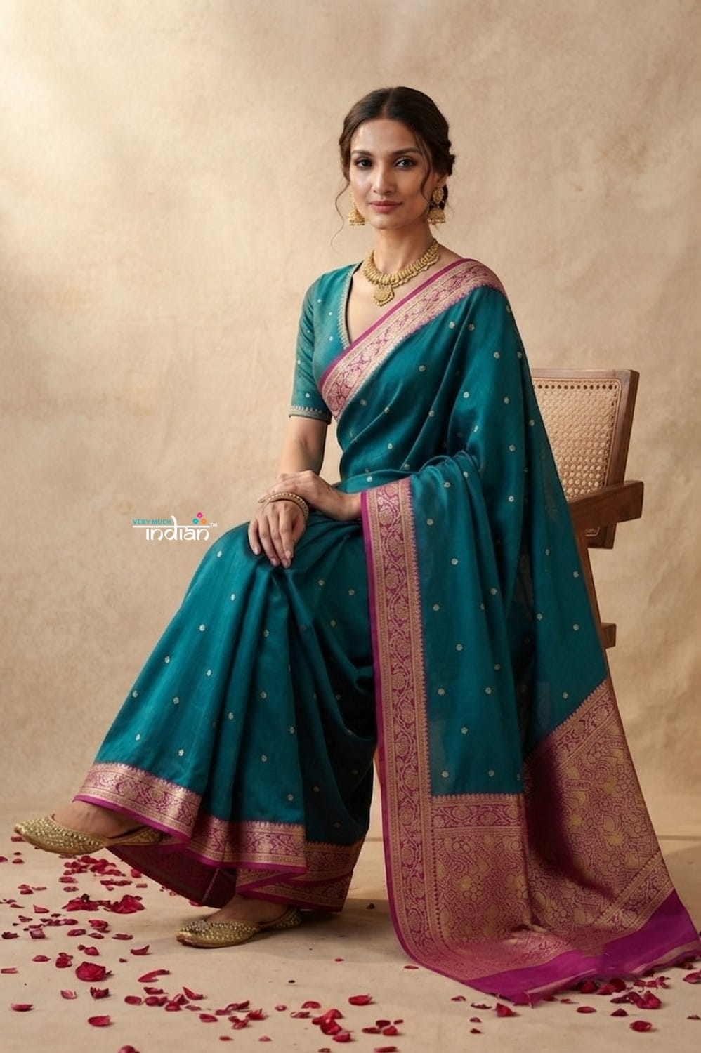 Ganga Ghat ~ Banarasi Handwoven Pure Soft Katan Silk Saree In Azure Blue & Pink - verymuchindian.com