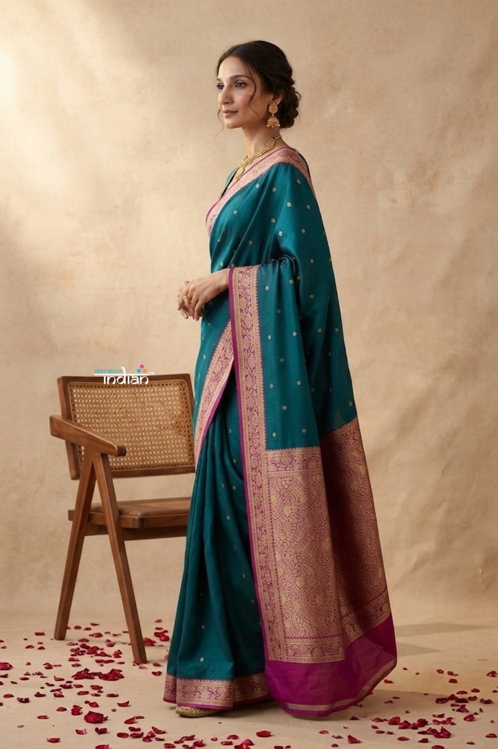Ganga Ghat ~ Banarasi Handwoven Pure Soft Katan Silk Saree In Azure Blue & Pink - verymuchindian.com
