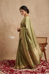 Ganga Ghat ~ Banarasi Handwoven Pure Soft Katan Silk Saree In Cyan Green - verymuchindian.com