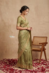 Ganga Ghat ~ Banarasi Handwoven Pure Soft Katan Silk Saree In Cyan Green - verymuchindian.com