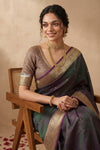 Ganga Ghat ~ Banarasi Handwoven Pure Soft Katan Silk Saree In Dual Tone Green Blue - verymuchindian.com