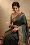 Ganga Ghat ~ Banarasi Handwoven Pure Soft Katan Silk Saree In Dual Tone Green Red - verymuchindian.com