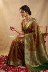 Ganga Ghat ~ Banarasi Handwoven Pure Soft Katan Silk Saree In Dual Tone Red & Green - verymuchindian.com