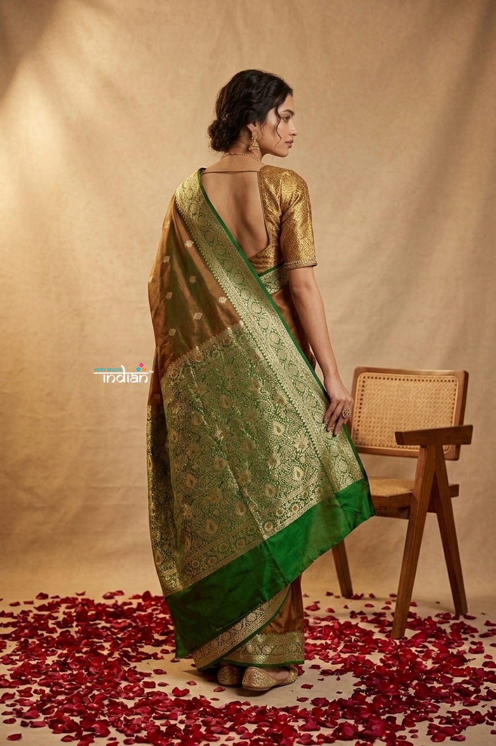 Ganga Ghat ~ Banarasi Handwoven Pure Soft Katan Silk Saree In Dual Tone Red & Green - verymuchindian.com