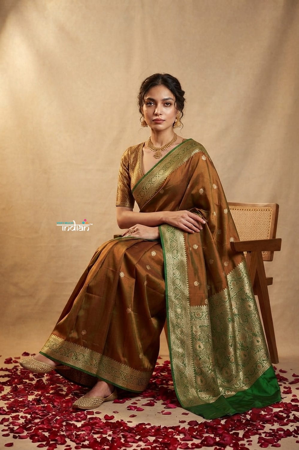 Ganga Ghat ~ Banarasi Handwoven Pure Soft Katan Silk Saree In Dual Tone Red & Green - verymuchindian.com
