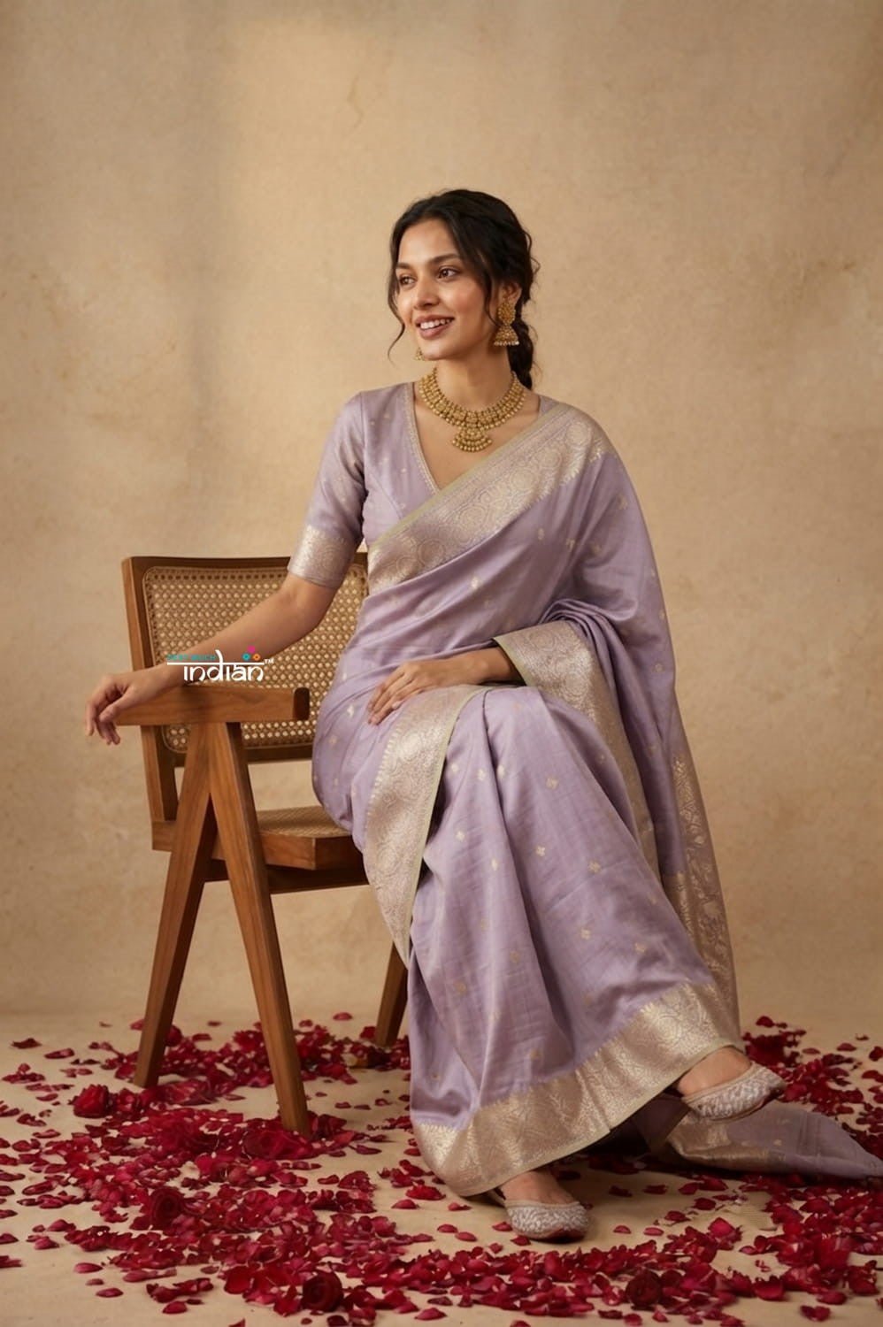 Ganga Ghat ~ Banarasi Handwoven Pure Soft Katan Silk Saree In Lilac - verymuchindian.com