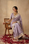 Ganga Ghat ~ Banarasi Handwoven Pure Soft Katan Silk Saree In Lilac - verymuchindian.com
