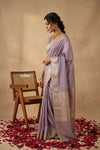 Ganga Ghat ~ Banarasi Handwoven Pure Soft Katan Silk Saree In Lilac - verymuchindian.com