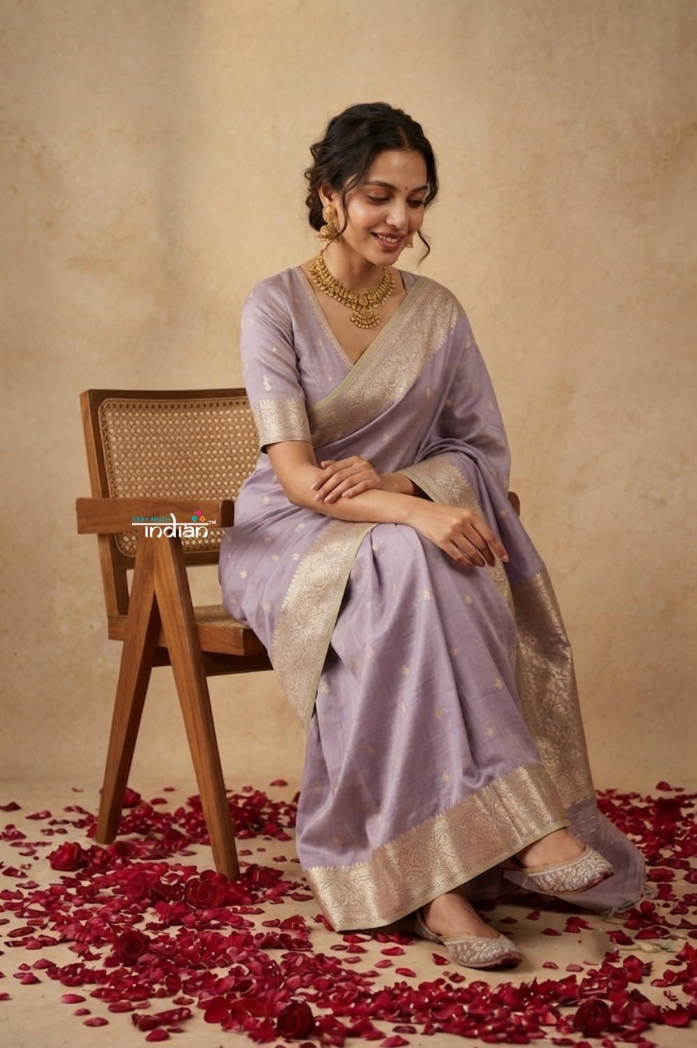 Ganga Ghat ~ Banarasi Handwoven Pure Soft Katan Silk Saree In Lilac - verymuchindian.com