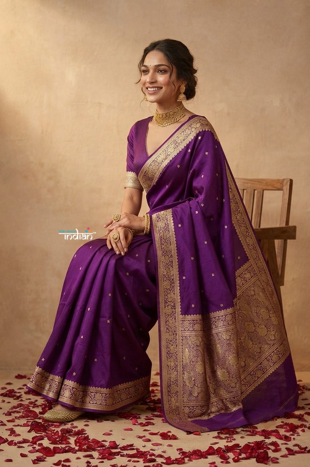 Ganga Ghat ~ Banarasi Handwoven Pure Soft Katan Silk Saree In Purple - verymuchindian.com