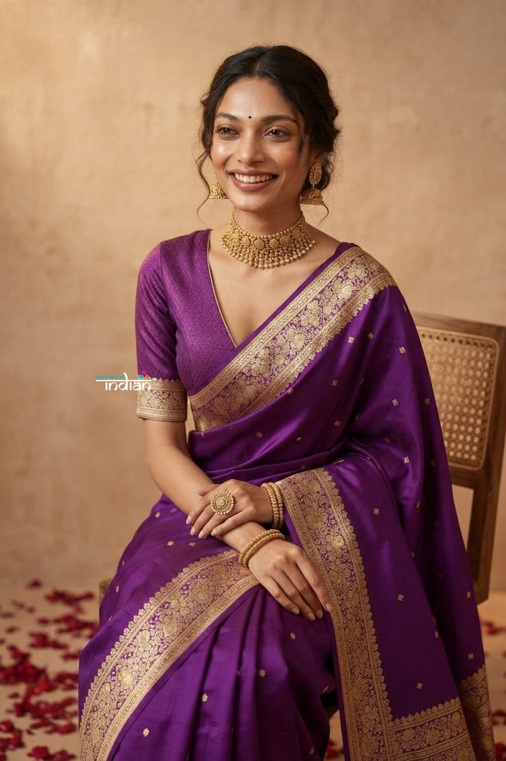Ganga Ghat ~ Banarasi Handwoven Pure Soft Katan Silk Saree In Purple - verymuchindian.com