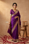 Ganga Ghat ~ Banarasi Handwoven Pure Soft Katan Silk Saree In Purple - verymuchindian.com
