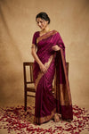 Ganga Ghat ~ Banarasi Handwoven Pure Soft Katan Silk Saree In Purple - verymuchindian.com